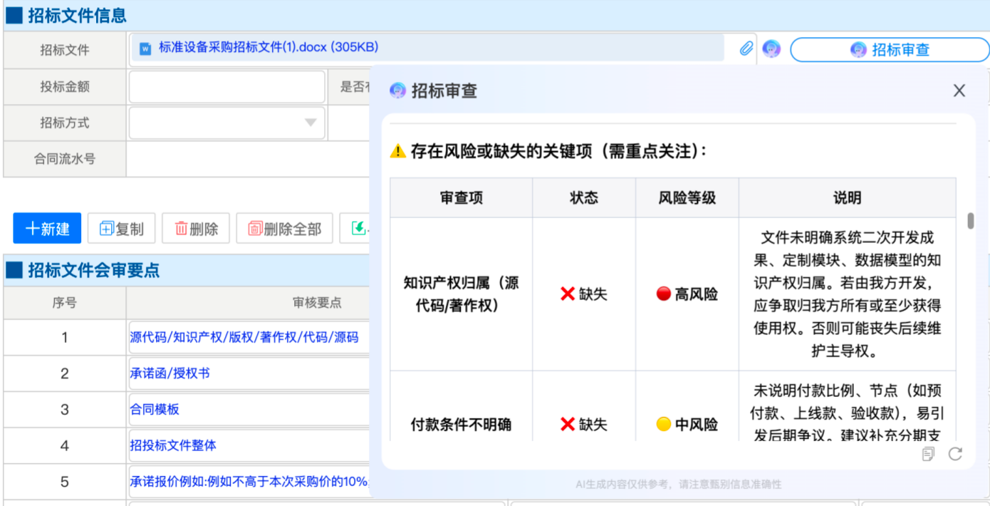 AI 按钮 — 招标文件风险审查